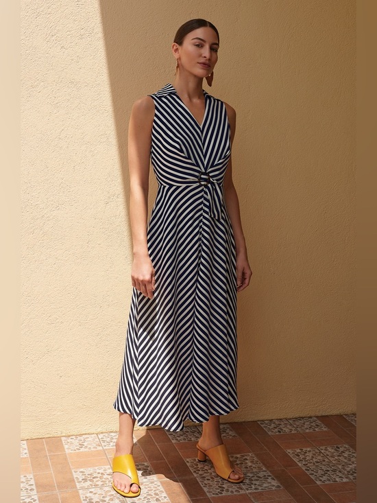 Joseph Ribkoff Dresses & Skirts - Joseph Ribkoff Dress Navy White Striped Maxi Ring Detail Size Medium nautical